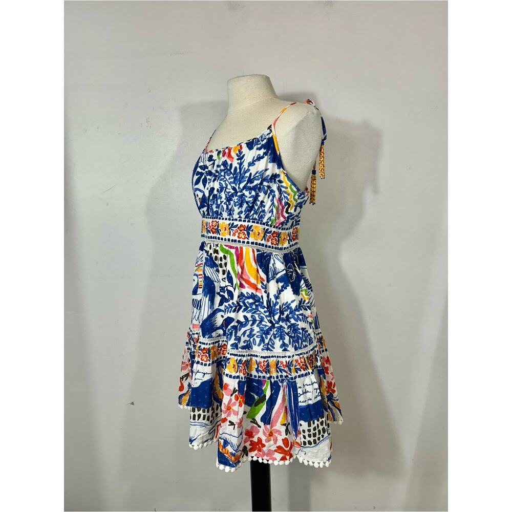 FARM Rio Tropical Toucan Bird Mini Dress Medium Beaded Tassel Pom Pom Trim - Picture 5 of 12